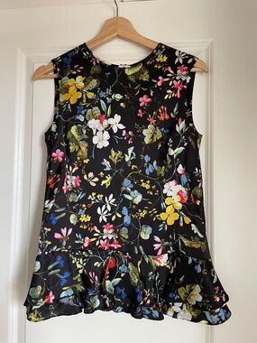 ERDEM Frine Black Floral Sleeveless Silk Top (US 4 / UK 8)